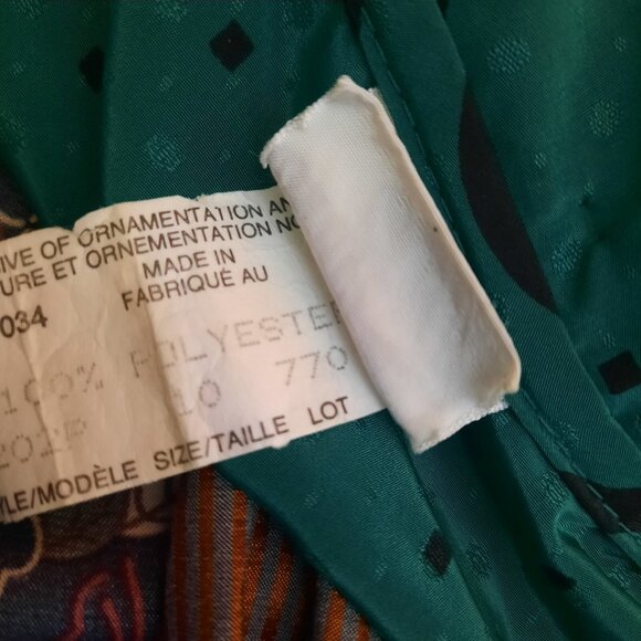 Vintage 80s Secretary Blouse Green Swirl Pattern Tie Neck Long Sleeve Petite M - Picture 9 of 9